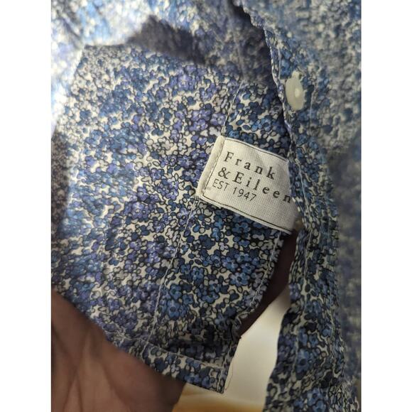 Frank & Eileen Barry Crinkle Long Sleeve Button Front Multi Blue Floral Women S - Picture 5 of 10